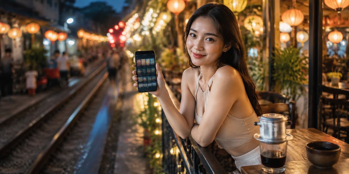 Không khí cà phê Hà Nội buổi sáng trong lúc kiểm tra tài khoản và tiền thưởng nạp